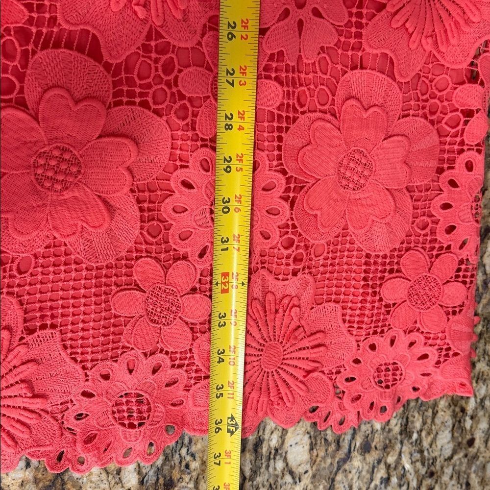 J. Marie The Seraphina Dress Coral Floral Lace Appliqué Crochet Sheer Overlay M - Picture 9 of 9